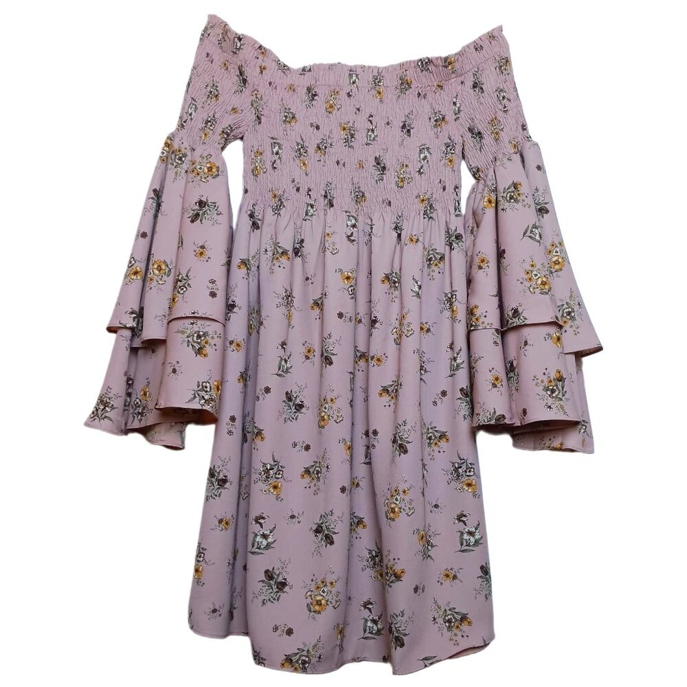 Limelush Off the Shoulder Mini Dress Foral Dusty Rose Size SMALL New